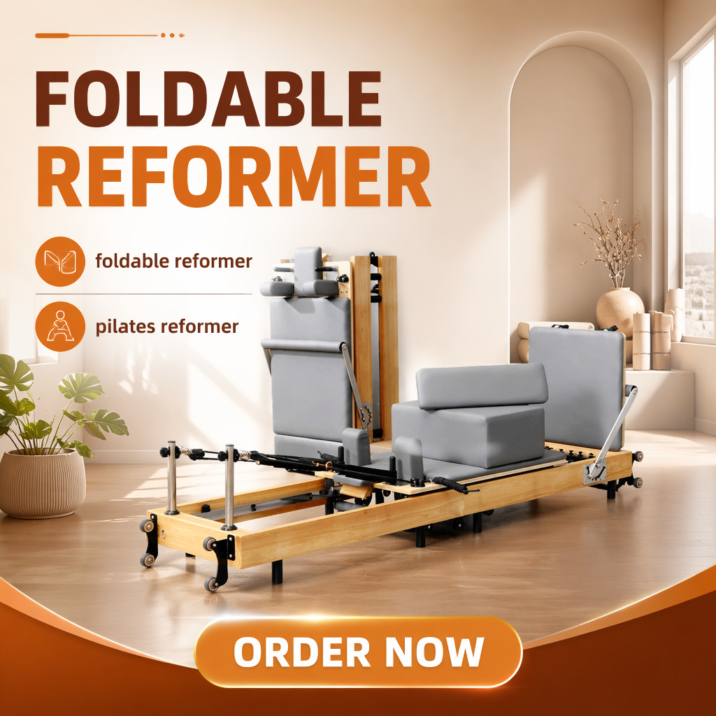 Cama de Pilates plegable, equipo de fitness para entrenamiento comercial en estudio de yoga, reformer.