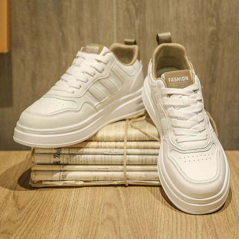 Giày sneaker nam cổ thấp thoáng khí dễ phối đồ, đế cao su gót thấp 1–3 cm — A2511 trắng nâu, A2511 trắng đen