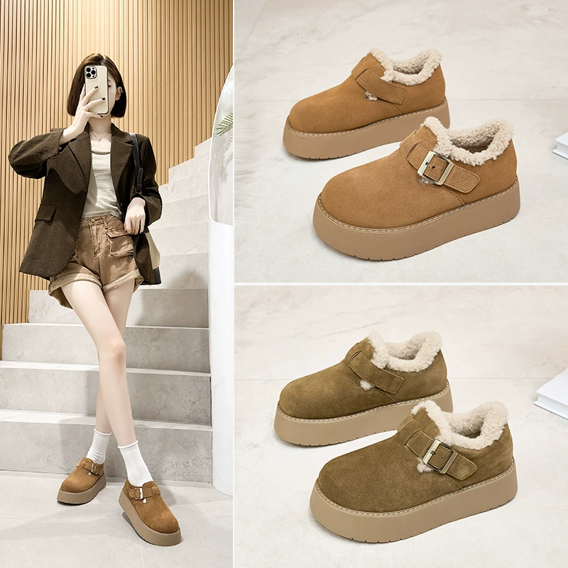 2024 Осень и зима кожаные ботинки из бобов с толстым дном плюс бархатные ботинки Бокен, повседневные одиночные ботинки, туфли, кексы, рафу, туфли, ретро