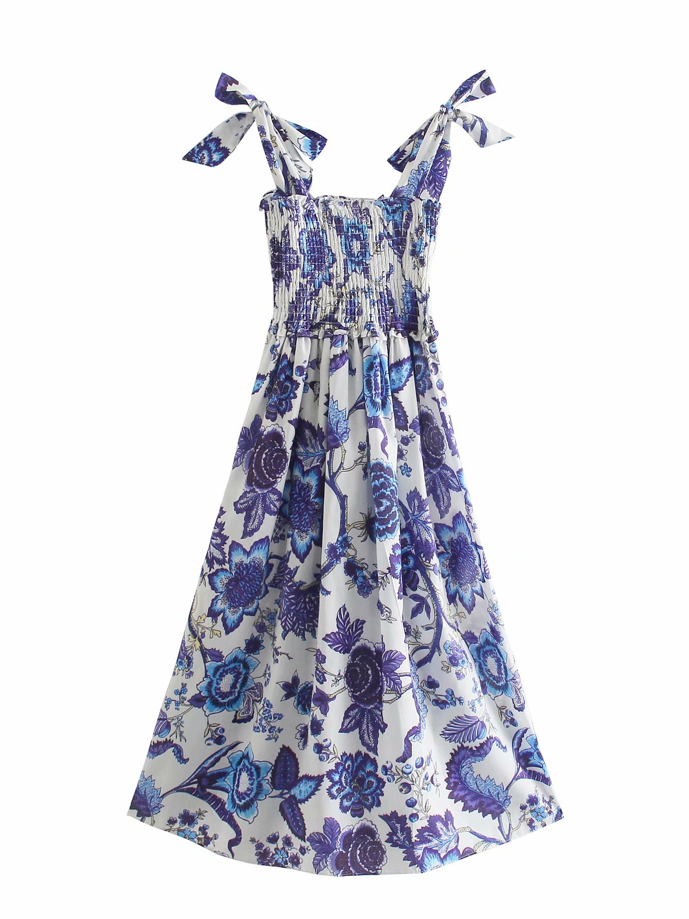 bow decorated printed suspender dress NSAM48575