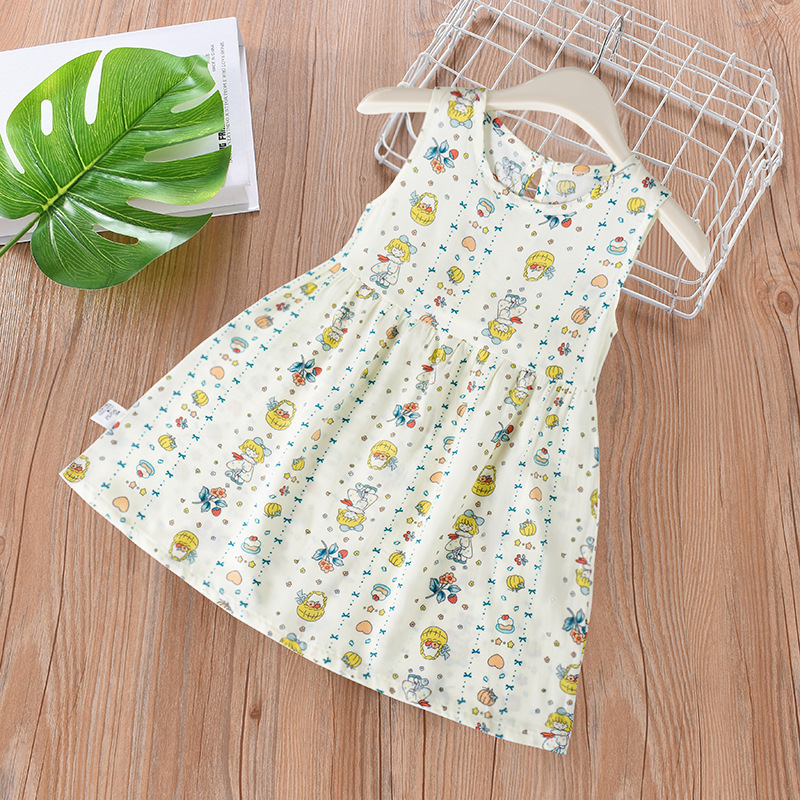 Vestido infantil verano niñas vestido de princesa floral falda de playa 2025 verano nuevo estilo falda de chaleco de tirantes de seda de algodón