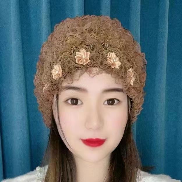 New Flower bag head cap lace hat cover fashion home hat cycling windproof hat dance pullover hat