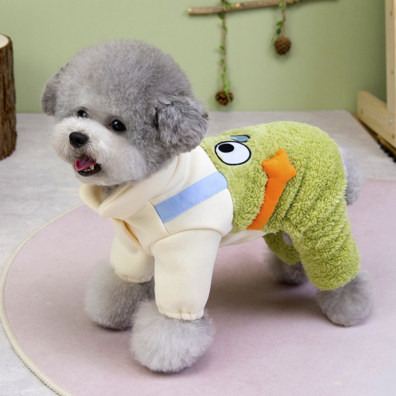 宠物服装秋冬季加绒四脚衣泰迪比熊狗狗衣服可牵引大眼睛四腿绒衣|undefined
