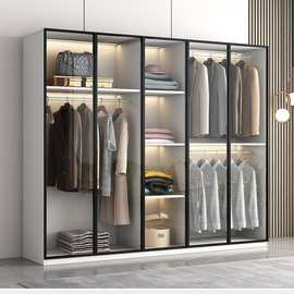 轻奢衣柜家用卧室实木小户型衣橱现代简约储物衣帽间玻璃柜子