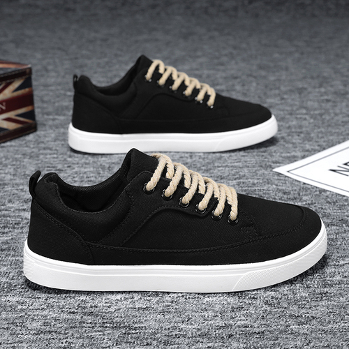 Black Men's Spring New Thick Sole Trendy Men's Korean Style Design Versatile Youth Flat Sneakers