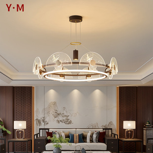 New Chinese Style Living Room Chandelier Simple Chinese Style Study Room Bedroom Lamp Villa Round Creative Restaurant Hanging Lamp 3159