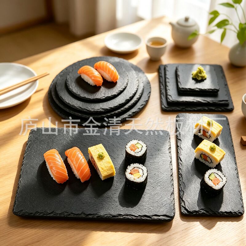 Small-Sized Custom Slate Placemats, Rock Plate Trays, Black Stone Plates, Sushi Cheese Natural Stone Plates
