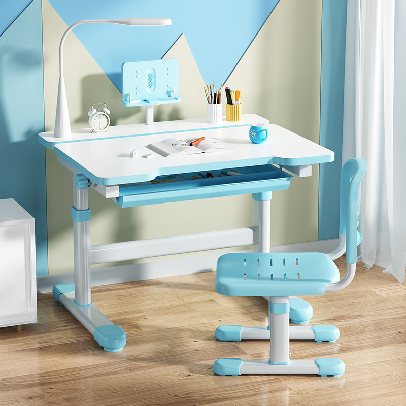 Home children learn table and chairs with lamp writing table children's desk student table and chairs can lift students work table
