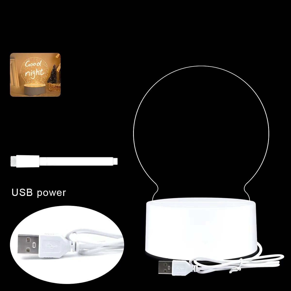 Acrylic 3D night light, USB/touch control, rectangular/vertical/round panels, 12.5×5×17 cm