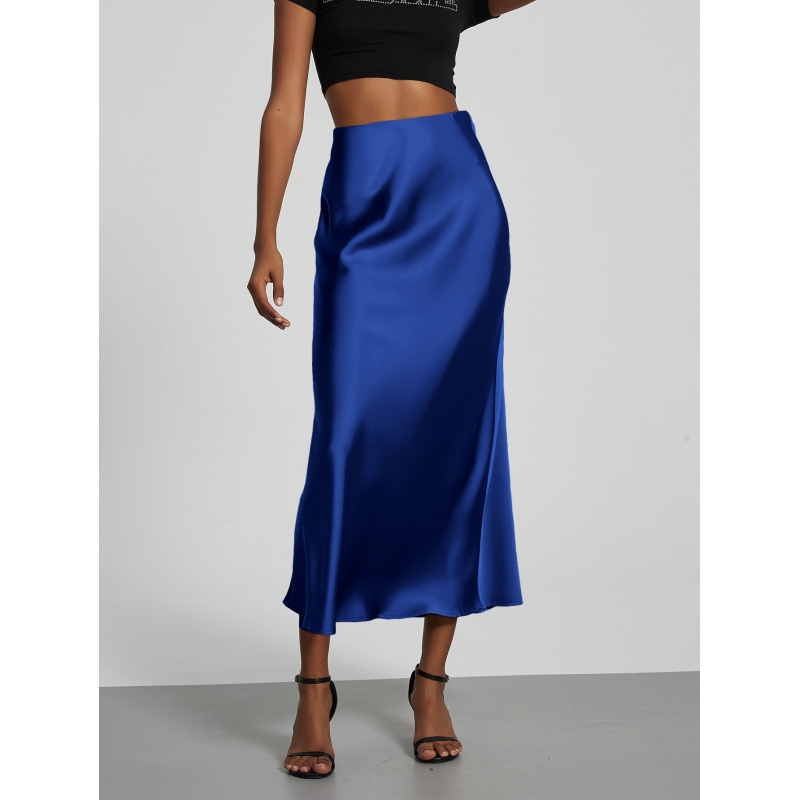 Cross-Border Women's Clothing Wholesale European and American Style Large Skirt Elegant Silky Texture Satin Skirt Slimming and Smooth