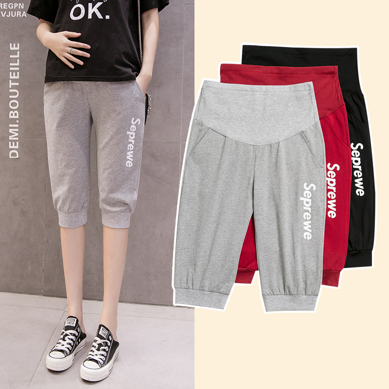 Pregnant Women Shorts Women's Summer Outer Wear Thin Cropped Pants Pregnant Women's Pants Spring and Autumn Fashion Casual Loose Leggings Summer Wear