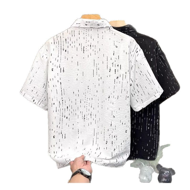 Camisa de impresión de moda transpirable de estilo fino de verano para hombre de polo retro japonés, diseño de manga corta, gypsophila