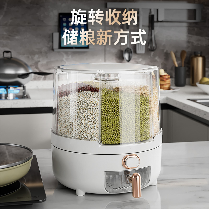 Rotating Sealed Grain Storage Box, Large-Capacity Rice Container, Insect-Proof and Moisture-Proof Rice Bin, Japanese-Style Grain Storage Container