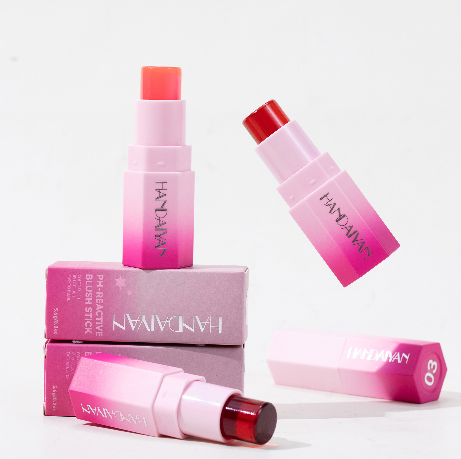 Cross-border Jelly Blush Stick handaiyan Solid Blush High-gloss Contouring Multi-Purpose Cream Matte Thermochromic Blush Cream undefined