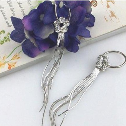 B199花朵流苏超长款水钻假耳环结婚韩国夸张无痛耳夹饰品