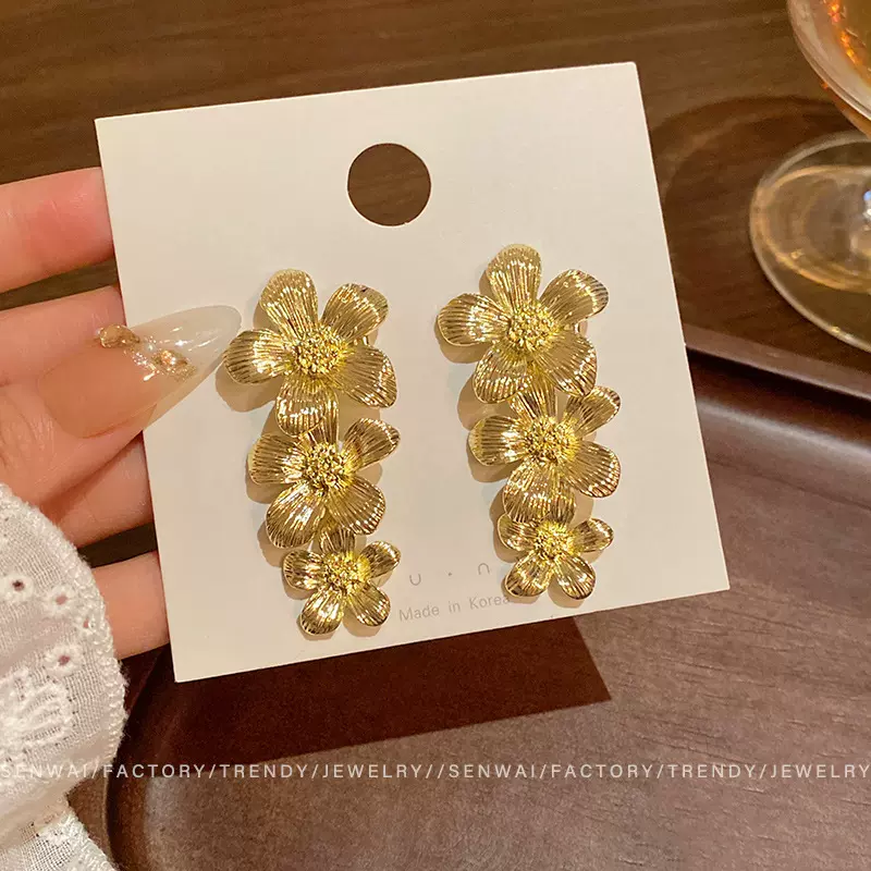人间富贵花~金色花朵流苏耳环女夸张气质中古耳钉轻奢高级感耳饰