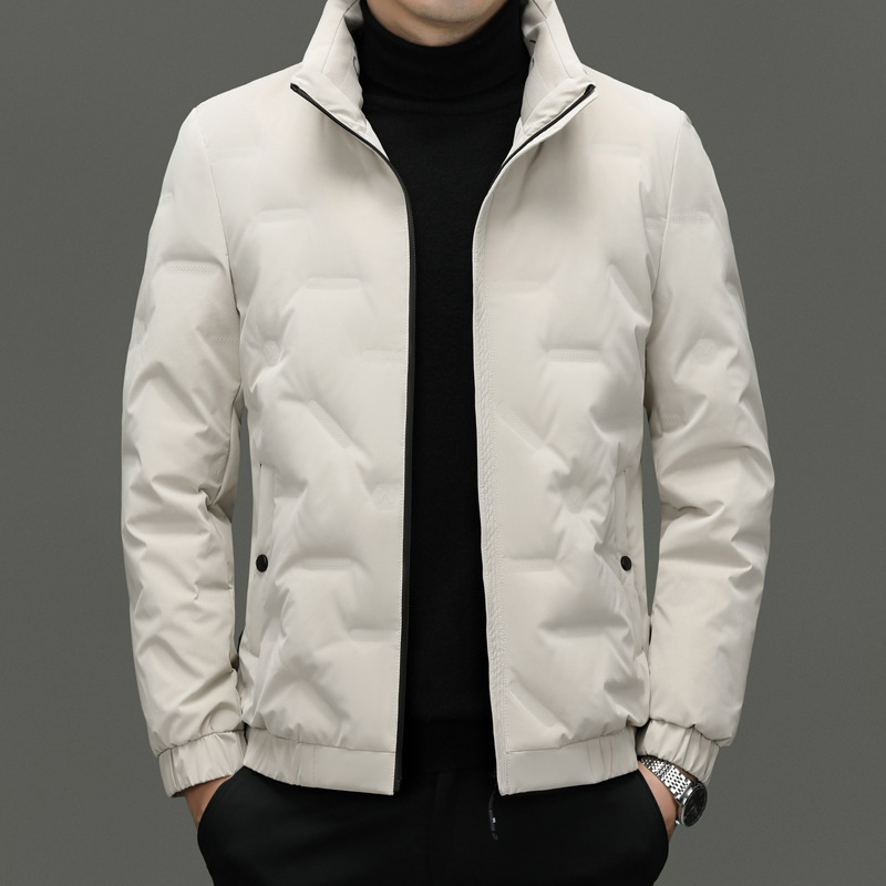 Down jacket men's 2023 Winter new middle-aged dad Korean style elegant warm casual simple white duck down jacket