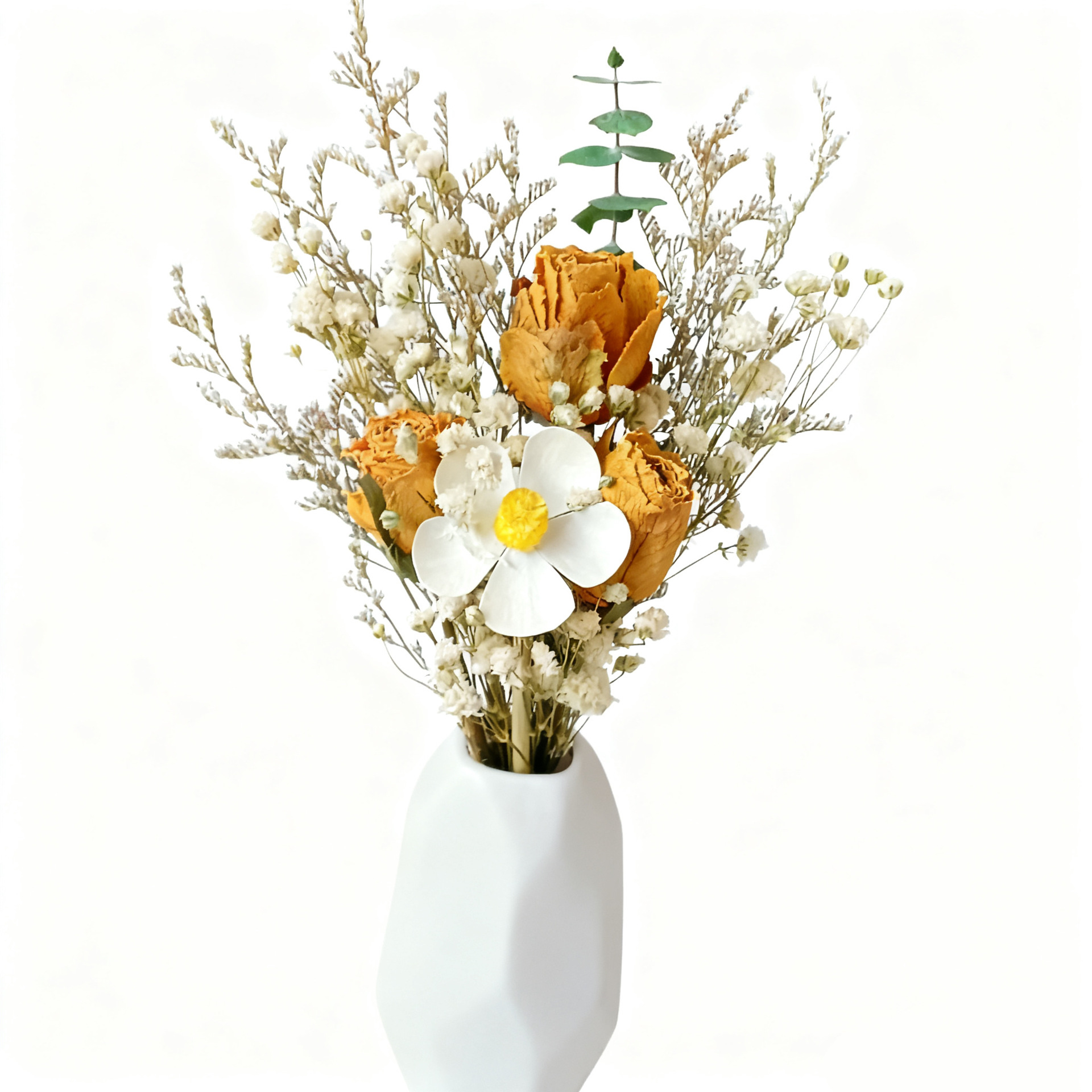 Bouquet de gypsophile séchée de 25 cm, grand format, inspiré des célébrités d'Internet, avec de vraies fleurs et une rose « Ne me perdez pas »._voghion.com