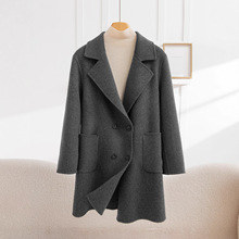 2025秋季新款双面羊毛大衣女长款时尚韩版羊毛呢西装领外套女代发