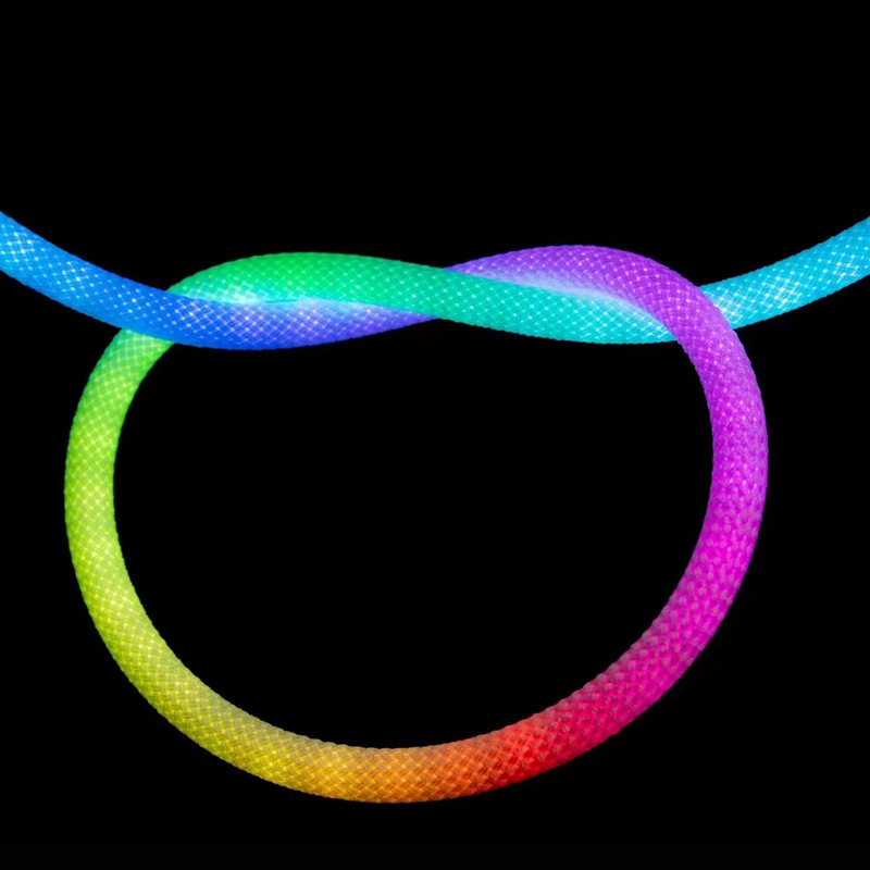 둥근 360 도 발광 LED 망상 RGB 매직 컬러 짠 라이트 스트립 방수 네온 빛 유연한 조립 라인 모양의 빛