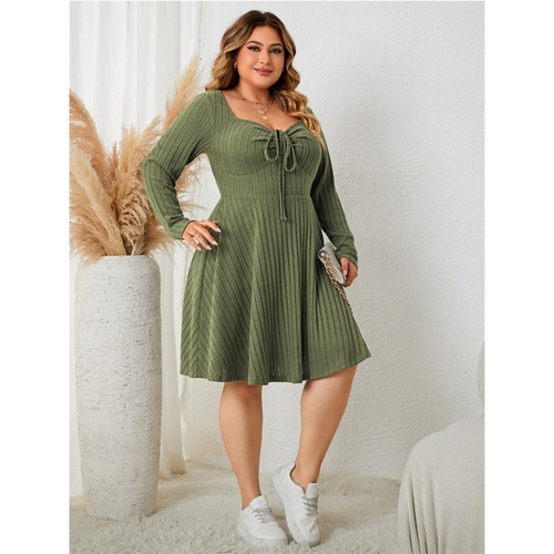 Women's Plus Size Skirt with Square Neck and Long Sleeve Short Dress (XL-4XL)