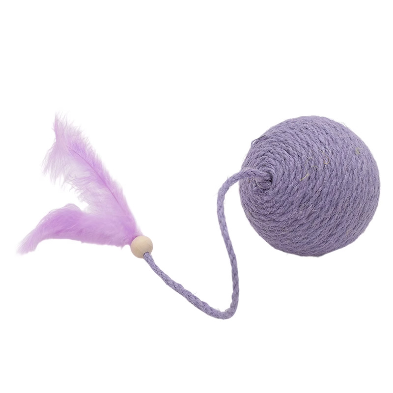 HOOPET cuerda larga con plumas, bola de cuerda de cáñamo, gato, gatito que muerde, gato, resistente al desgaste, resistente al desgaste, auto-aburrido, palo de gato divertido