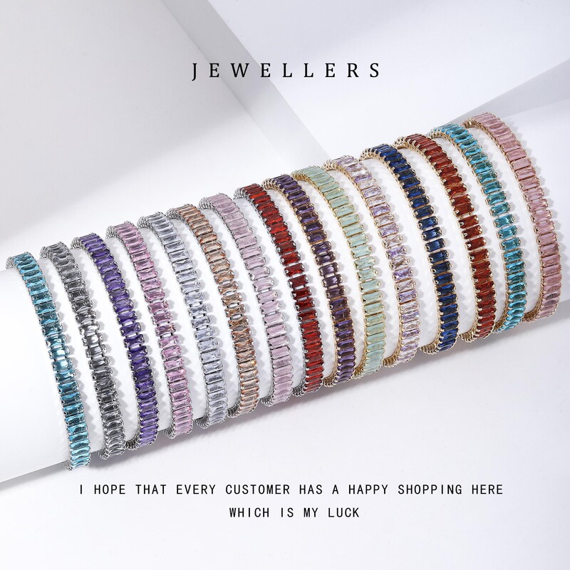 Copper plated gold inlaid zircon cat's eye glass train track zipper type rectangular stitching tennis bracelet factory direct sale