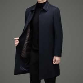 冬季新款男装中长款全羊毛呢外套可脱卸羽绒内胆
