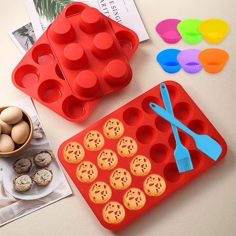 跨境硅胶烘焙模具套装厨房布丁蛋挞圆形马芬杯慕斯蛋糕模具批发