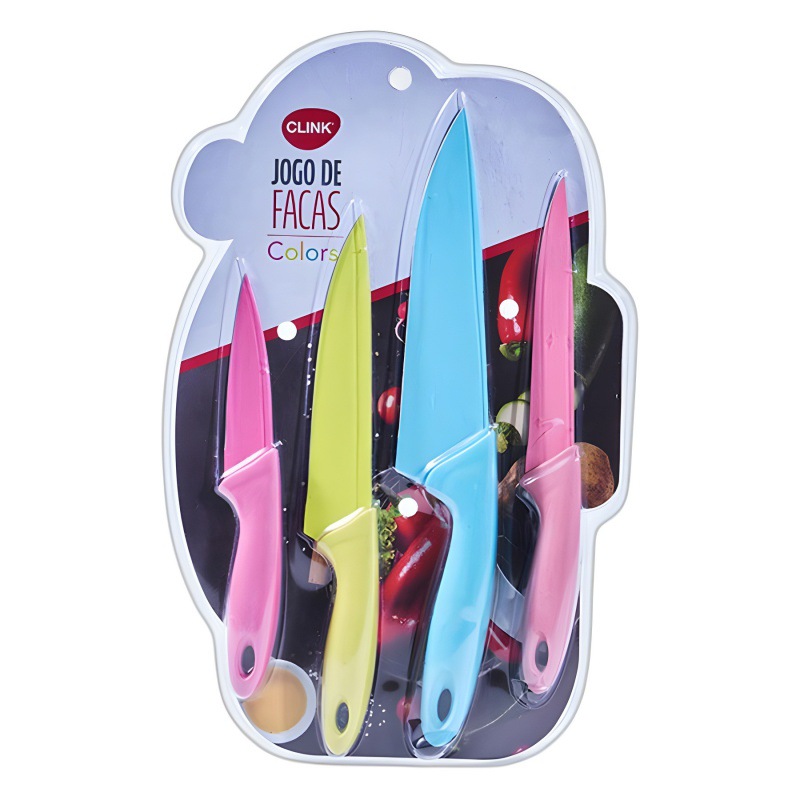 Cuchillo de color 4 piezas de paquete de tarjeta de absorción de mango multicolor cuchillo de pintura cuchillo de cocinero casero cuchillo de frutas cuchillo de regalo
