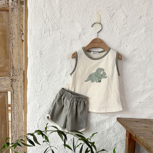 Korean Version Ins Children's Casual Versatile Stylish Set Animal Sleeveless Summer Cool Thin Outwear for Boys and Girls Two Pieces