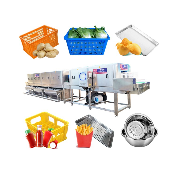 中央厨房餐具周转筐除污高压喷淋海鲜水果蔬菜物流全自动洗筐机