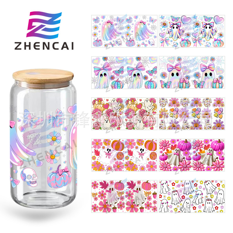 万圣节恐怖白色幽灵系列 UVDTF16oz杯贴转印贴笔贴 跨境专供