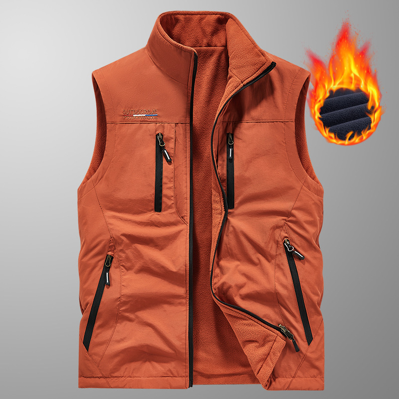 Chaleco de otoño e invierno de doble cara para hombre, chaleco de exterior informal con cuello alto, ropa de trabajo, chaqueta polar para hombre_voghion.com