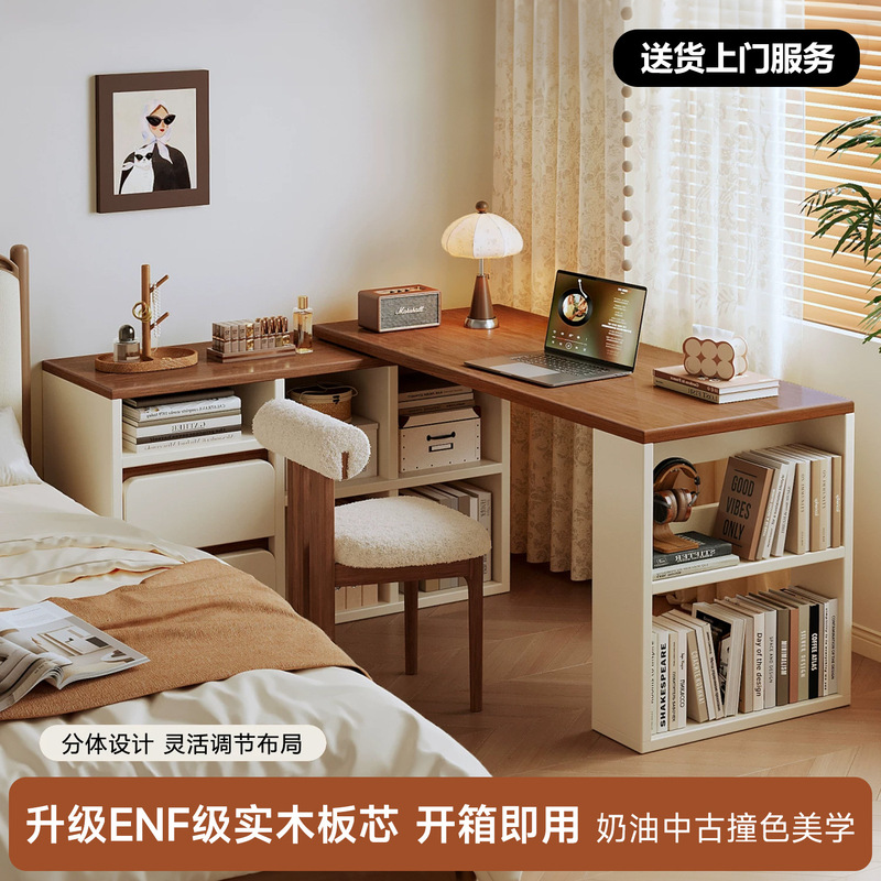 Solid Wood Corner Desk for Home Use, Study and Writing Desk, Integrated Desk, Bedroom Vanity Table, Bedside L-Shaped Computer Desk
