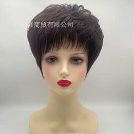 真人发丝递针顶全手工手织钩短直发补发假发头套自然假发女全头套