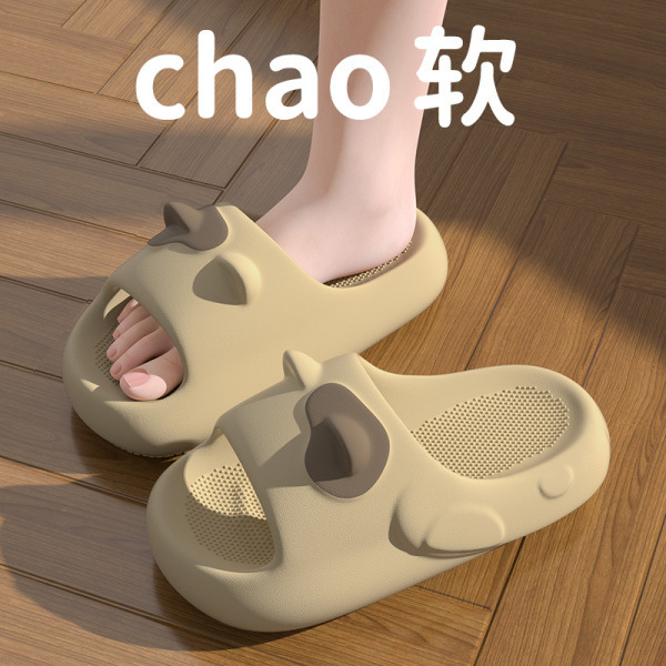 Cute Cat Three-Dimensional Ear Slippers Couple's Home Shoes Outdoor Wear Striped Thick-Soled Women's Slippers Summer Men's Wear-Resistant