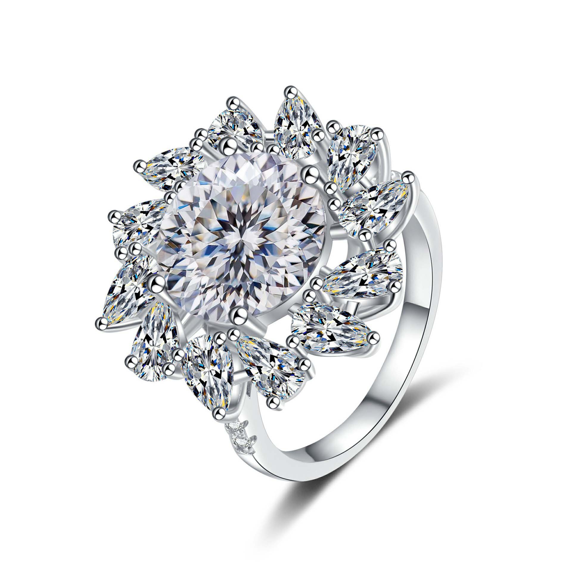 S925 anillo de diamante de color de plata esterlina, anillo de diamante en forma de pera de 5 quilates, anillo de mujer elegante y lujoso