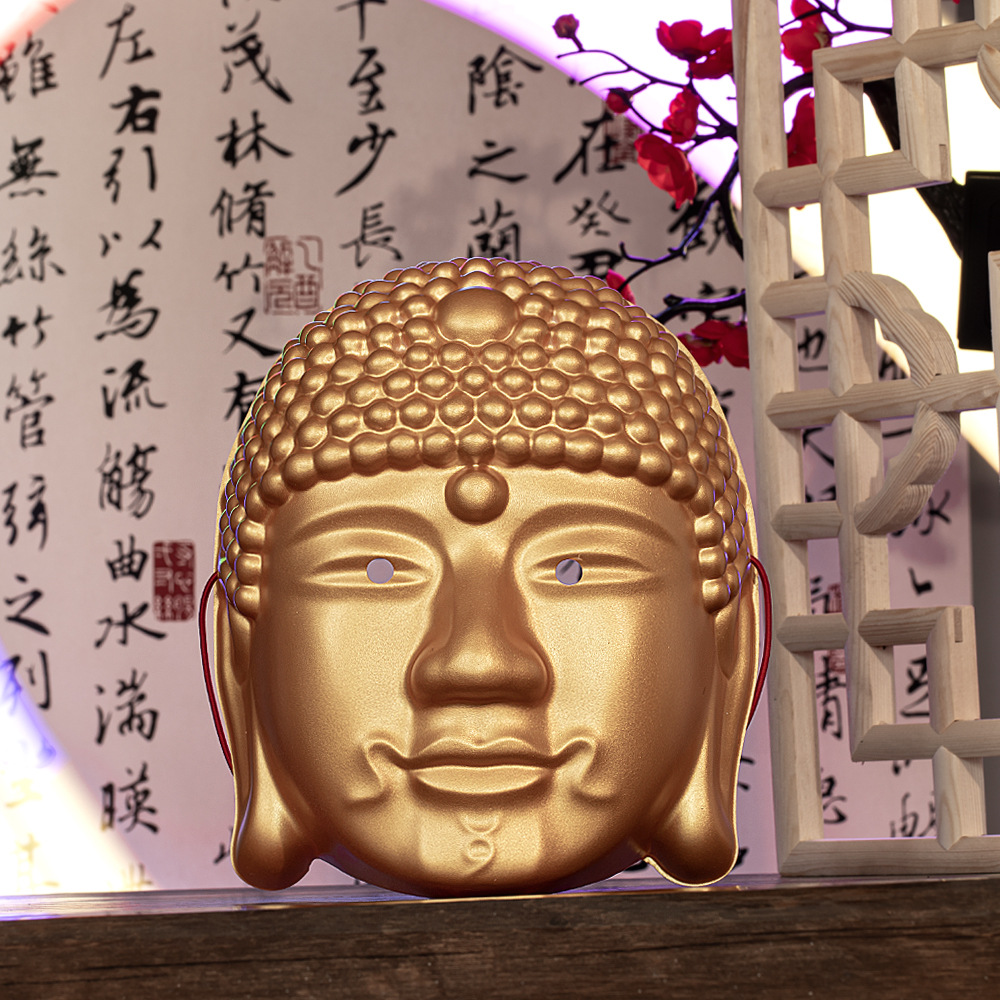 COS simulación Tathagata cabeza de Buda retrato máscara cabeza de Buda hombres y mujeres adulto accesorios de vestir cara de Buda del emperador Bo Ruomi
