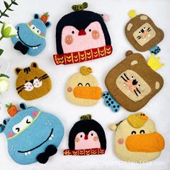 手作りウールフェルトかわいい漫画動物子猫ペンギンライオン小銭入れクリエイティブコースターと写真プレゼント