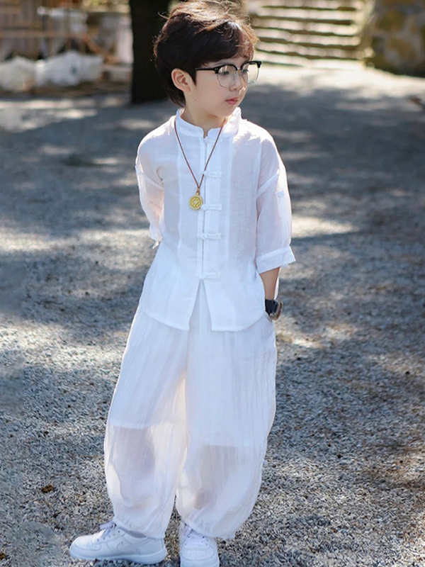 男の子スーツ夏服 2025 新しい男の子新中国風薄い唐装子供服夏古代スタイル漢服|undefined