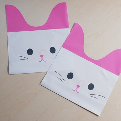 烘焙包装 粉色迷你小猫咪兔耳朵点心袋 曲奇饼干袋 糖果西点袋