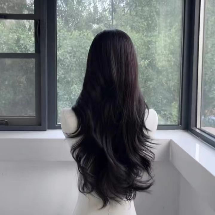 Parrucca lunga sintetica per capelli ondulati da donna - Cappellino integrale elegante e versatile con frangia