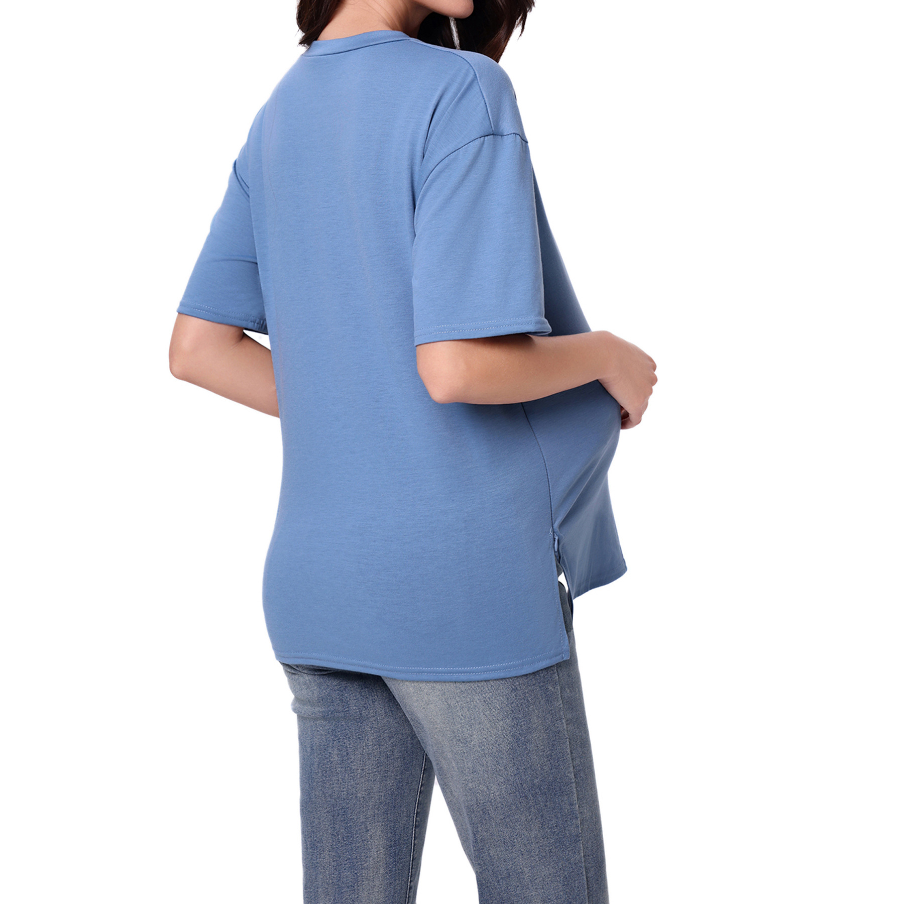 Maternity Nursing Top With Zipper Short Sleeves For Spring Summer_voghion.com