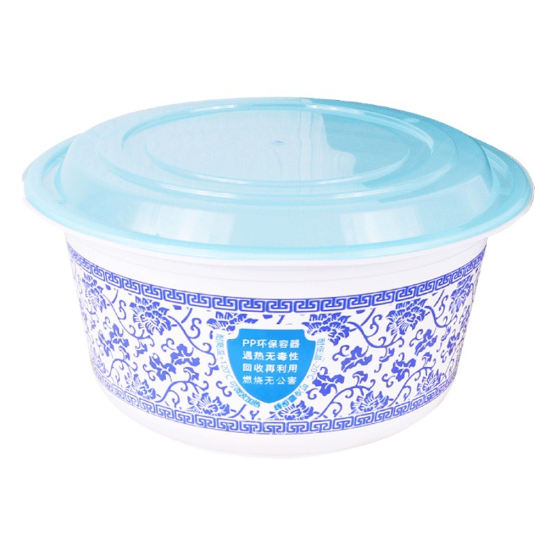 Lvbaokang caja de almuerzo desechable engrosada a prueba de fugas azul y blanco gran olla redonda Maocai picante cangrejos caliente para llevar caja de embalaje