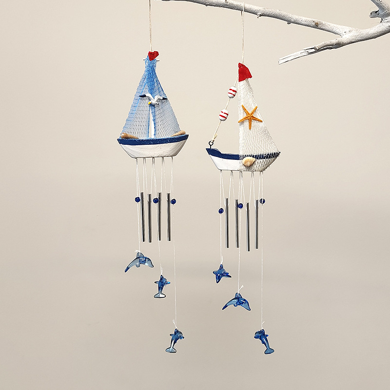 Mediterranean Style Sailboat And Dolphin Decorative Wind Chime_voghion.com