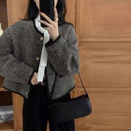 仿水貂绒小香风复古秋冬新款感女士针织开衫上衣毛衣加厚外套