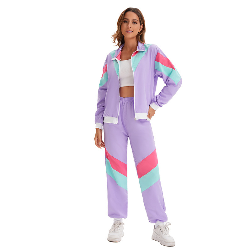 Halloween costume 80's retro disco hip hop sports jacket trousers suit men's and women's adult dance clothes Halloween costume 80's retro disco hip hop sports jacket trousers suit men's and women's adult dance clothes