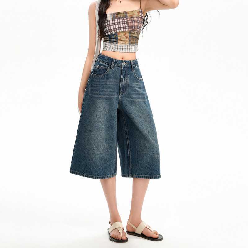In-Stock Wholesale Vintage Blue High-Waisted Cropped Casual Jeans for Women, Summer Thin Loose Straight-Leg Slimming Versatile Seven-Point Pants In-Stock Wholesale Vintage Blue High-Waisted Cropped Casual Jeans for Women, Summer Thin Loose Straight-Leg Slimming Versatile Seven-Point Pants