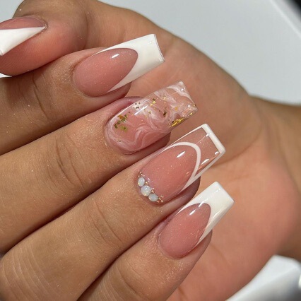 Cross-border European and American commuter all-match white gold foil hollow white French mid-length flat head French wear nail fake nails